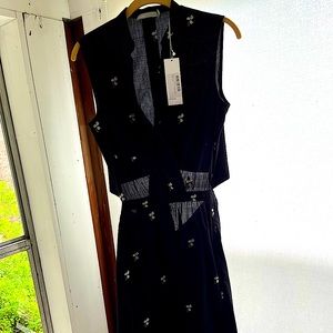 VINCE Floral print black midi dress with open back NWT XS